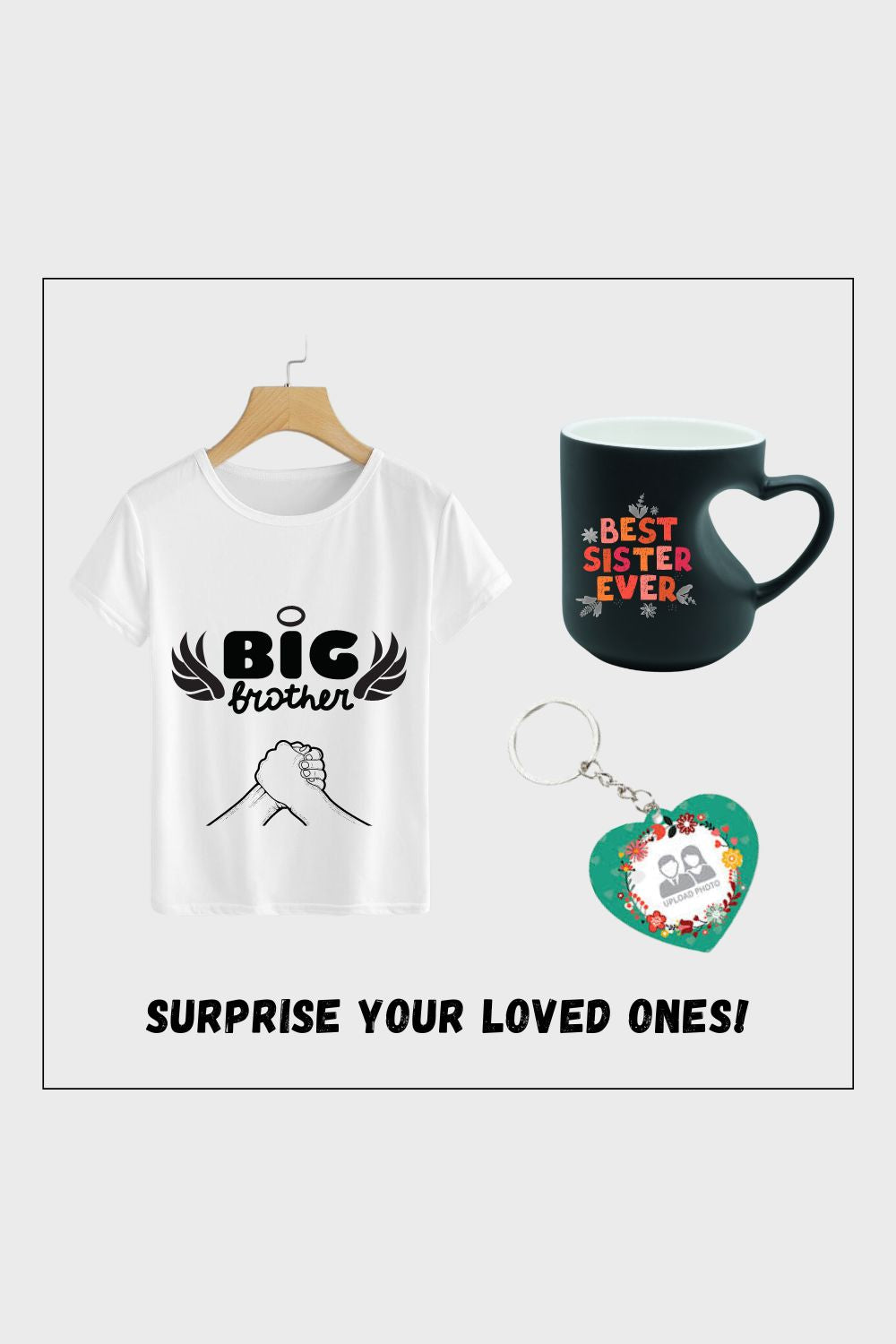 Sibling Solidarity Collection (Heart shape customize mug+customize t-shirt+keyring )