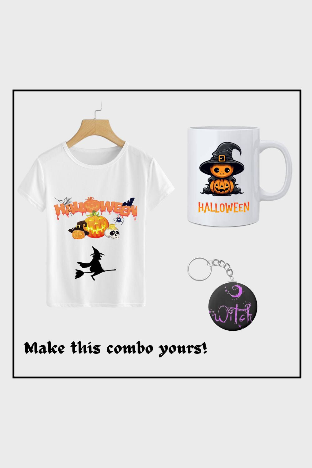 Spooky Halloween Combo 1 (Customize mug+Customized t-shirt + Key ring)