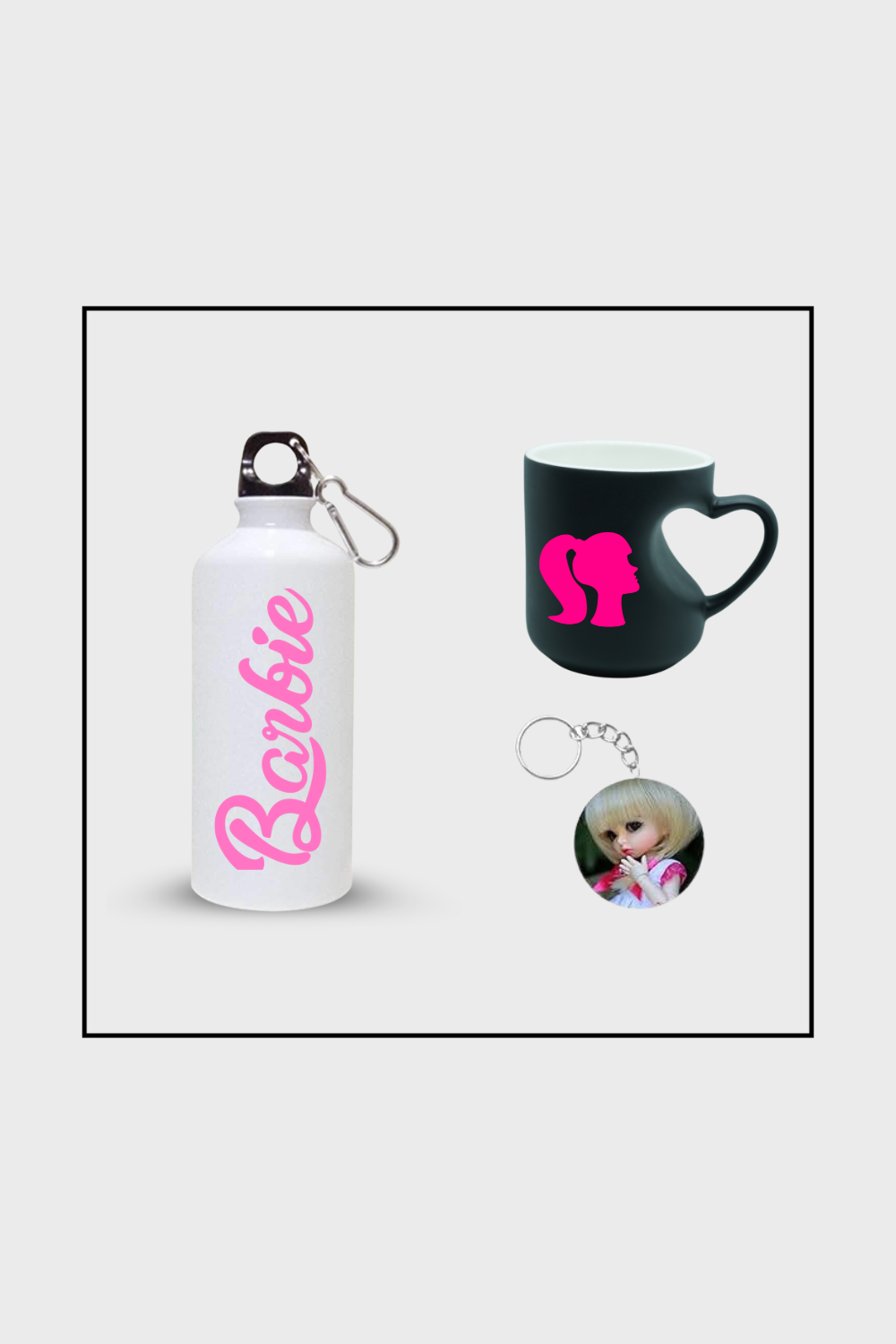 Barbie Special (customize sipper bottle + customize mug +keyring)